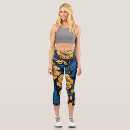 High Waisted Floral  Capri Leggings