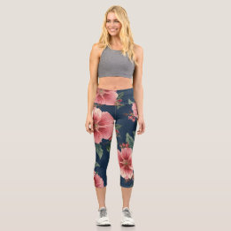 High Waisted Floral  Capri Leggings