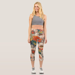 High Waisted Floral  Capri Leggings