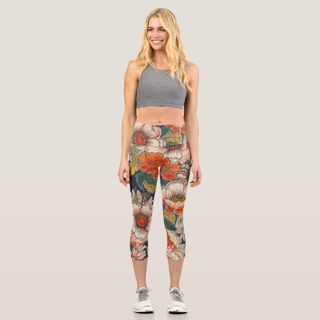 High Waisted Floral  Capri Leggings (Front)