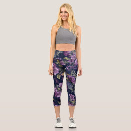 High Waisted Floral  Capri Leggings