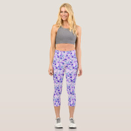High Waisted Floral  Capri Leggings