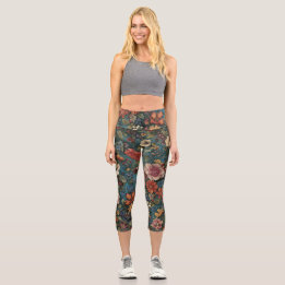 High Waisted Floral  Capri Leggings
