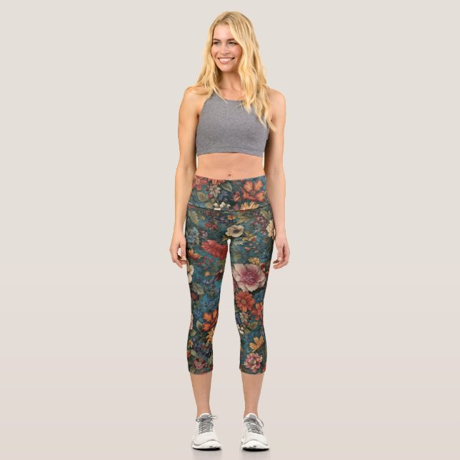 High Waisted Floral  Capri Leggings (Front)