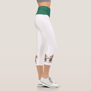 High Waisted Yoga Capris, Green Clown White Bottom Capri Leggings