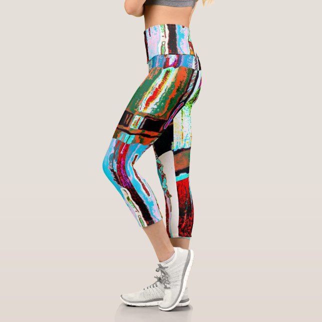 High Waisted Yoga Capris – Reflection Abstract (Left)
