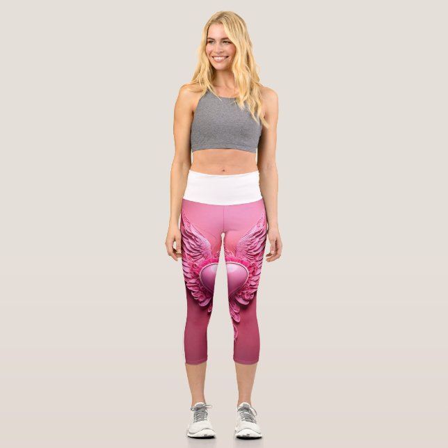 High Waisted Yoga Capris, XS (0-2) Printed Flower Capri Leggings (Front)