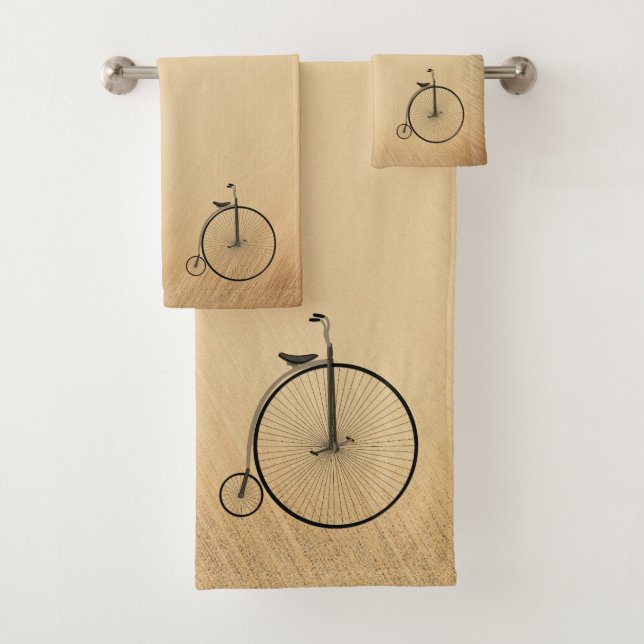 High-Wheel Antique Bicycle Rustic Bath Towel Set (Insitu)