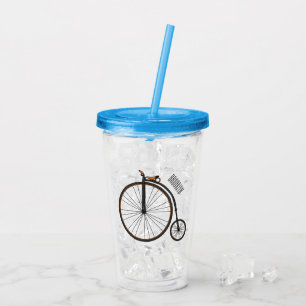 High wheel bicycle cartoon illustration acrylic tumbler