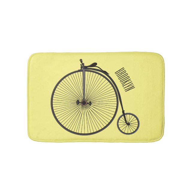 High wheel bicycle cartoon illustration bath mat (Front)