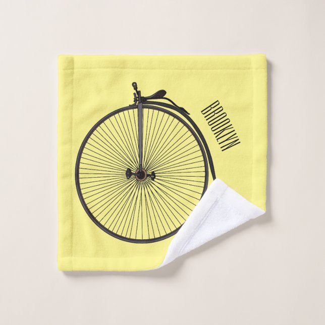 High wheel bicycle cartoon illustration bath towel set (Wash Cloth)