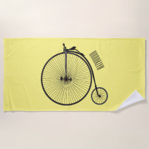 High wheel bicycle cartoon illustration beach towel