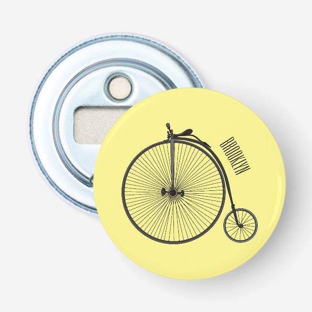 High wheel bicycle cartoon illustration bottle opener (Front)