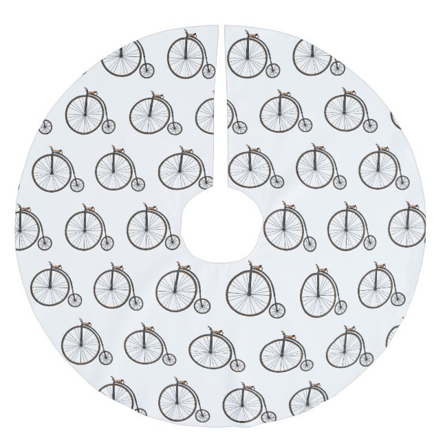 High wheel bicycle cartoon illustration  brushed polyester tree skirt (Front)