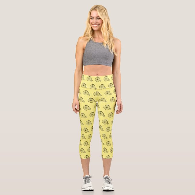 High wheel bicycle cartoon illustration capri leggings (Front)