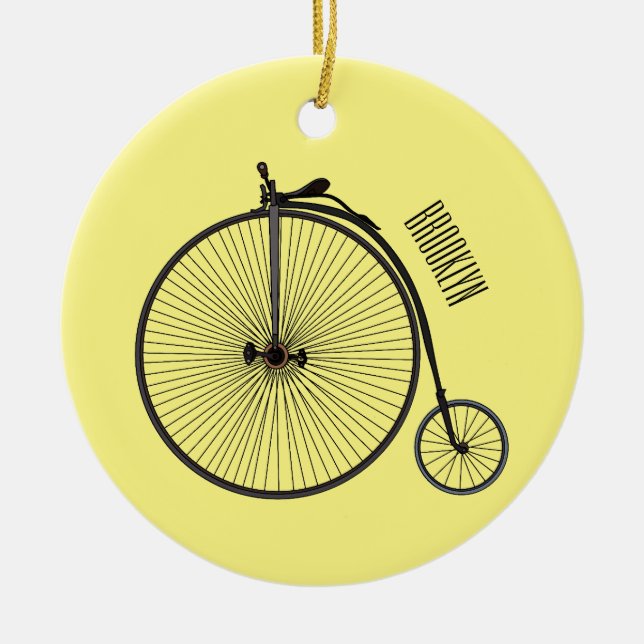 High wheel bicycle cartoon illustration ceramic tree decoration (Front)
