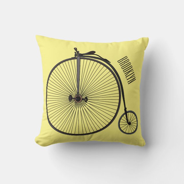 High wheel bicycle cartoon illustration cushion (Front)
