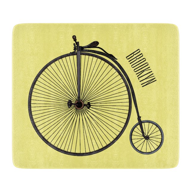 High wheel bicycle cartoon illustration cutting board (Front)
