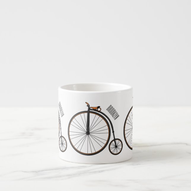 High wheel bicycle cartoon illustration espresso cup (Front)