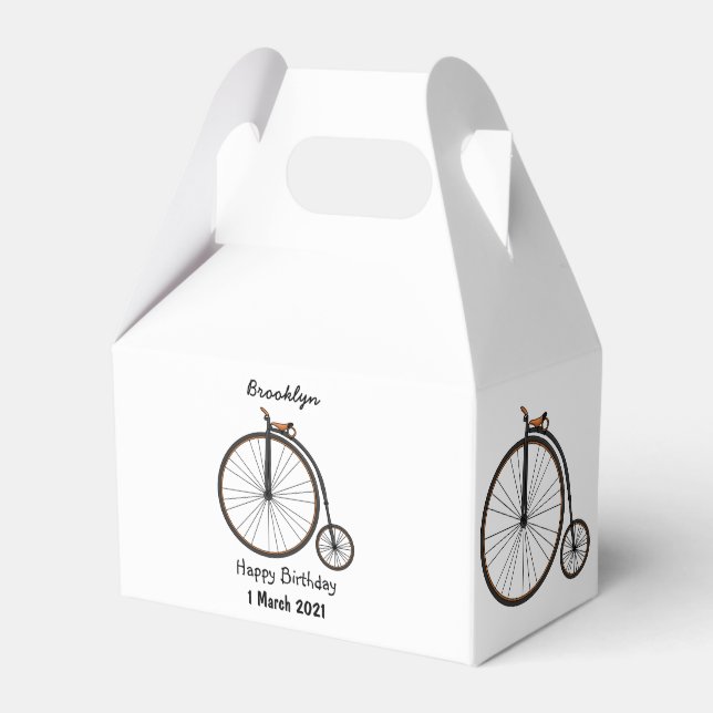 High wheel bicycle cartoon illustration favour box (Front Side)