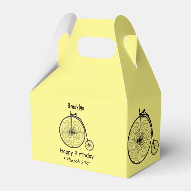 High wheel bicycle cartoon illustration favour box (Front Side)