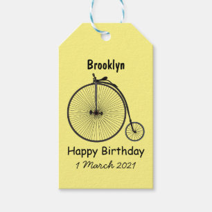 High wheel bicycle cartoon illustration gift tags
