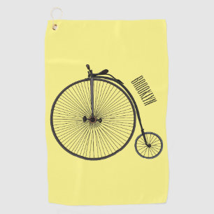 High wheel bicycle cartoon illustration golf towel