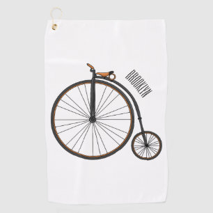 High wheel bicycle cartoon illustration  golf towel