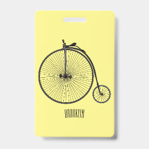 High wheel bicycle cartoon illustration ID badge
