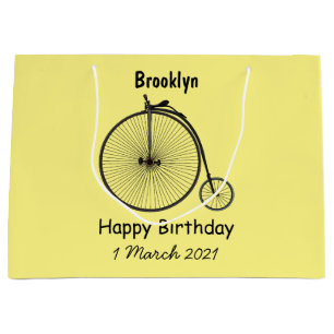 High wheel bicycle cartoon illustration large gift bag
