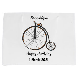 High wheel bicycle cartoon illustration  large gift bag