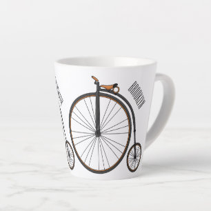 High wheel bicycle cartoon illustration latte mug