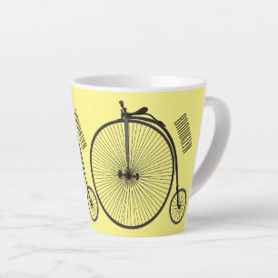 High wheel bicycle cartoon illustration latte mug