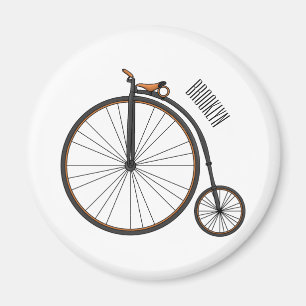 High wheel bicycle cartoon illustration magnet