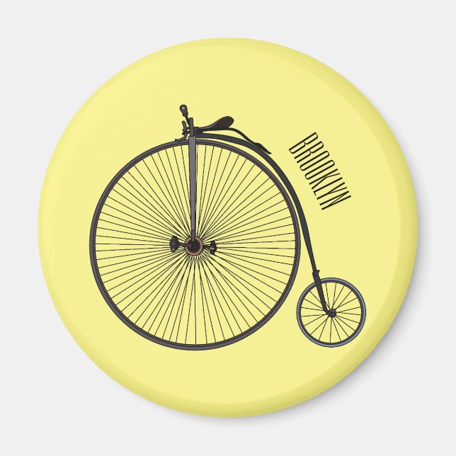 High wheel bicycle cartoon illustration magnet (Front)