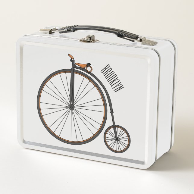 High wheel bicycle cartoon illustration  metal lunch box (Front)