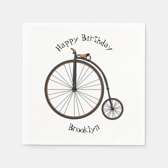 High wheel bicycle cartoon illustration napkin (Front)