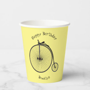 High wheel bicycle cartoon illustration paper cups