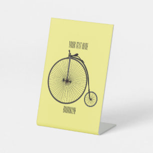 High wheel bicycle cartoon illustration pedestal sign