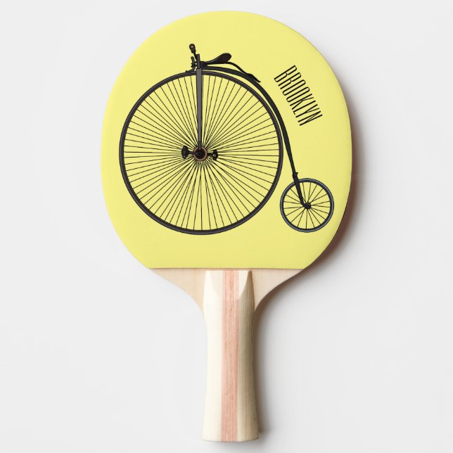 High wheel bicycle cartoon illustration ping pong paddle (Front)