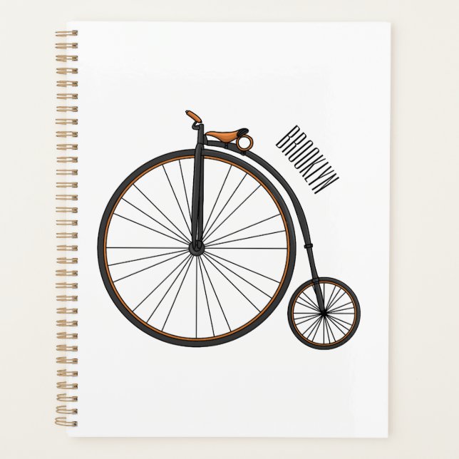 High wheel bicycle cartoon illustration planner (Front)