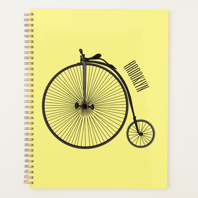 High wheel bicycle cartoon illustration planner (Front)
