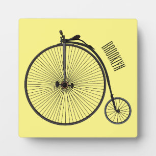 High wheel bicycle cartoon illustration plaque