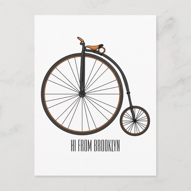 High wheel bicycle cartoon illustration postcard (Front)