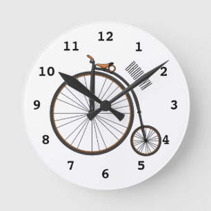 High wheel bicycle cartoon illustration  round clock