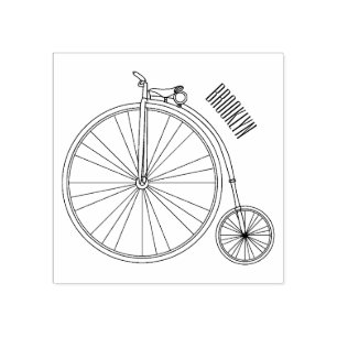 High wheel bicycle cartoon illustration rubber stamp