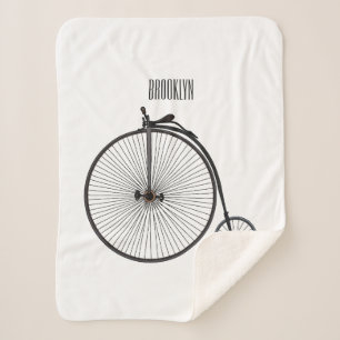 High wheel bicycle cartoon illustration sherpa blanket