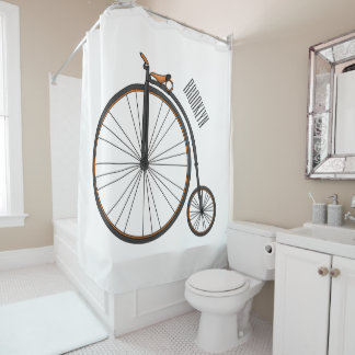 High wheel bicycle cartoon illustration shower curtain