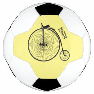 High wheel bicycle cartoon illustration soccer ball