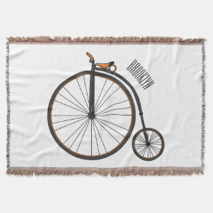 High wheel bicycle cartoon illustration throw blanket